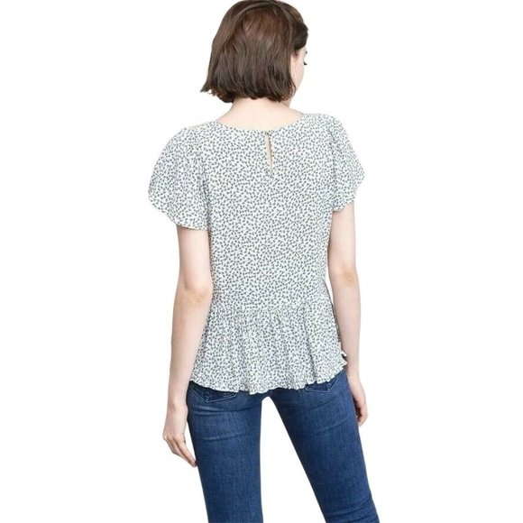 Arrays Ivory Floral Peplum Blouse S Short Sleeve Lightweight Polyester NEW - Picture 7 of 7